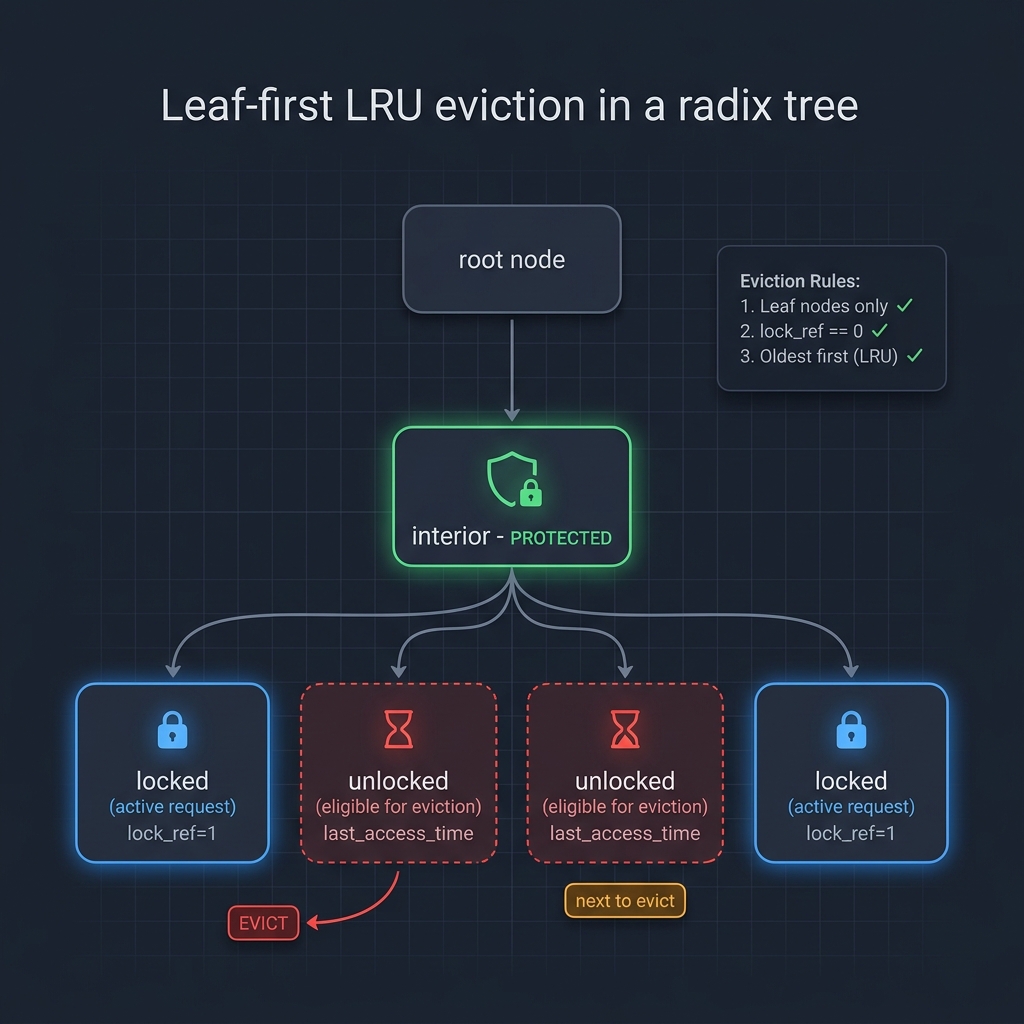 Leaf-first LRU Eviction in a Radix Tree
